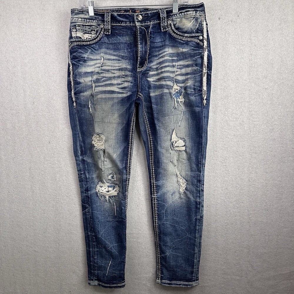 Rock Revival Jeans Womens 31 Kyomi Easy Ankle Skinny Denim Distressed